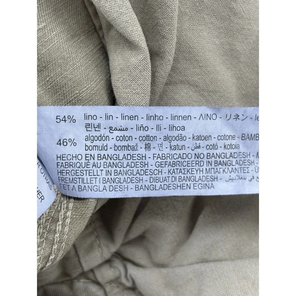 Zara Wide Leg Linen Cotton High Rise‎ Chino Women's Small Neutral Khaki Minimal